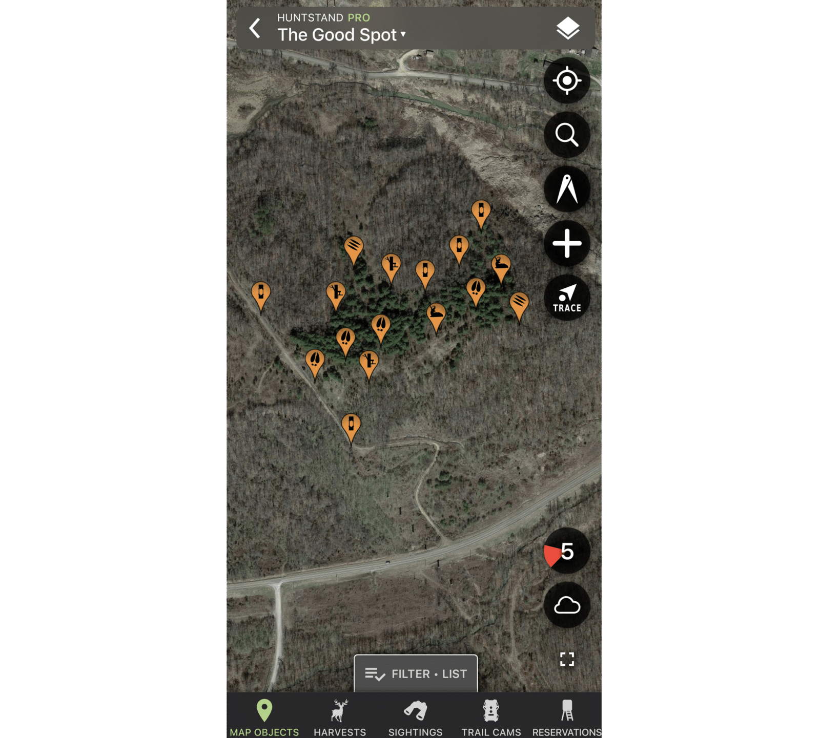Pro Screen Showing Deer Stands