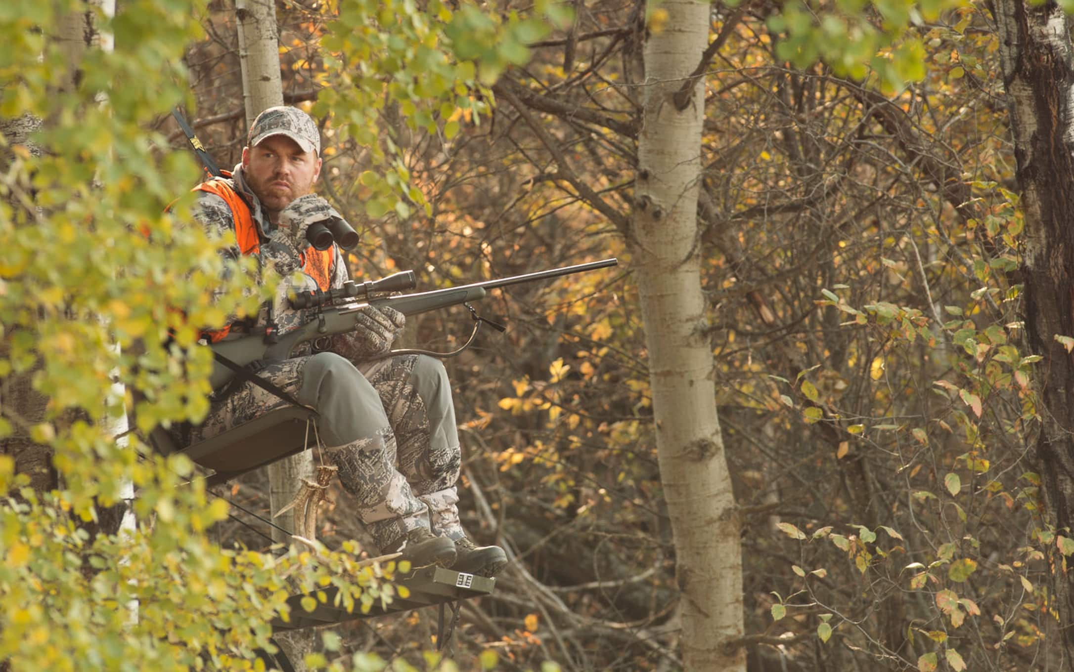 Serious hunter on stand