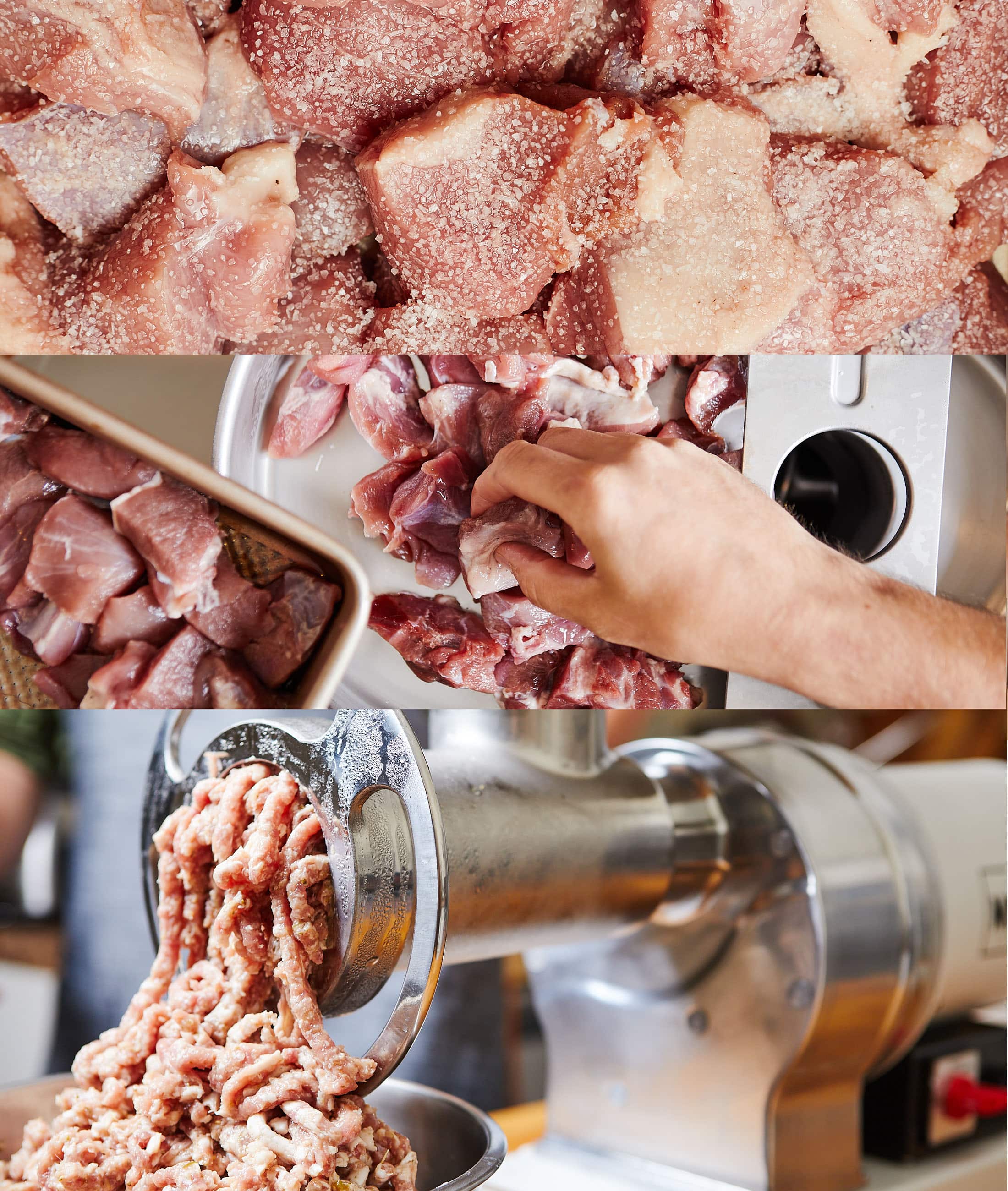 grinding chorizo sausage